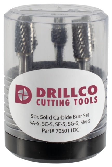 DRILLCO 70S011DC - Jeu de 5 fraises en carbure (double coupe)