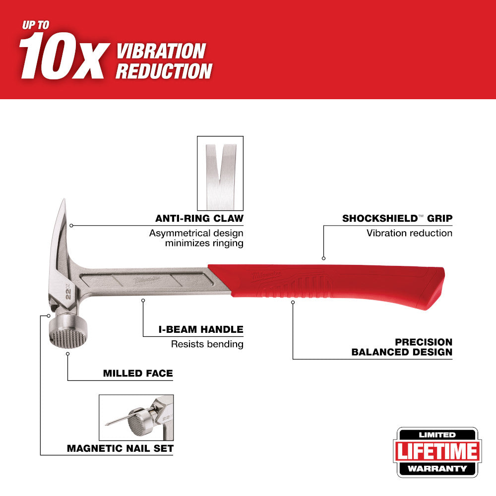 Milwaukee 48-22-9022 - 22oz Milled Face Framing Hammer