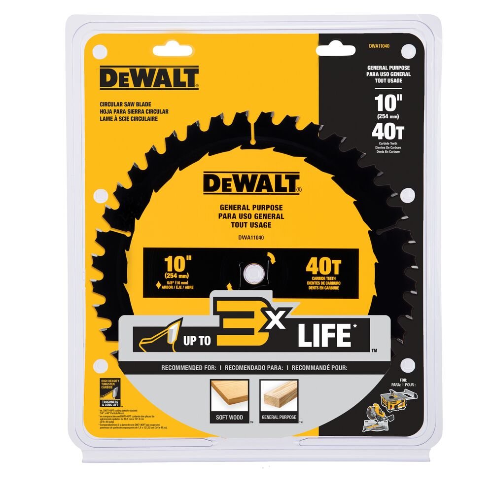 DEWALT DWA11040-10 Zoll Hartmetall-Tischsägeblatt, 40 Zähne, mit 5/8 Zoll Aufnahmedorn (1 Packung)