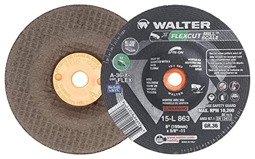 Walter 15L863- Flexcut Mill Scale Flexible Grinding Wheel 6" x 5/8-11" 36 Grit