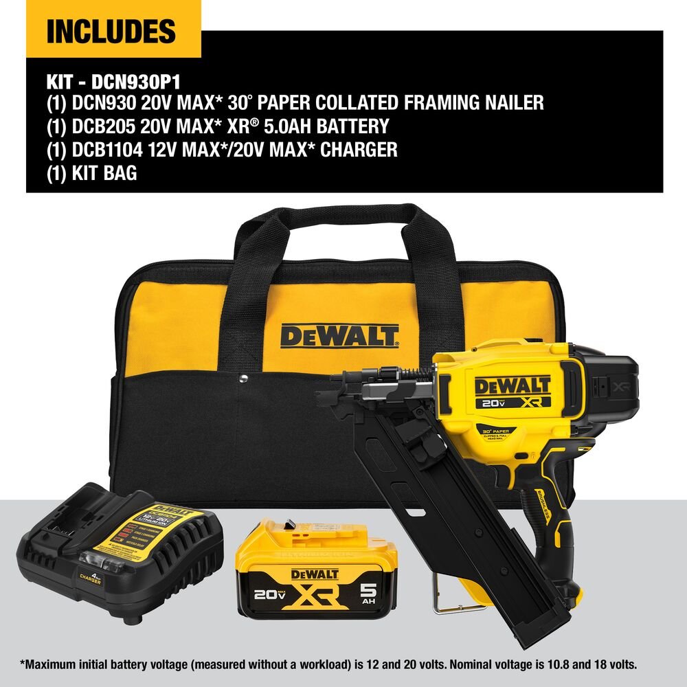 DEWALT DCN930P1  20V MAX XR Li-Ion Brushless Dual Speed Framing Nailer Kit