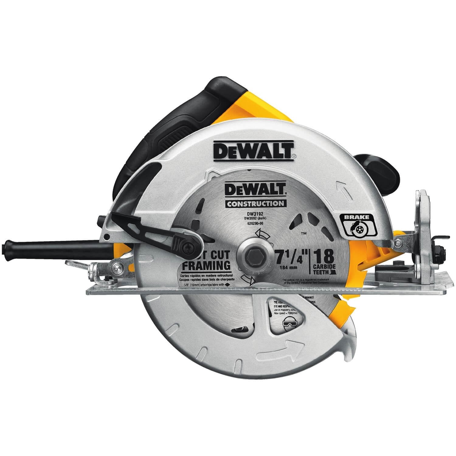 Scie circulaire DEWALT DWE575SB-7-1/4 pouces avec frein électrique, 15 A, filaire