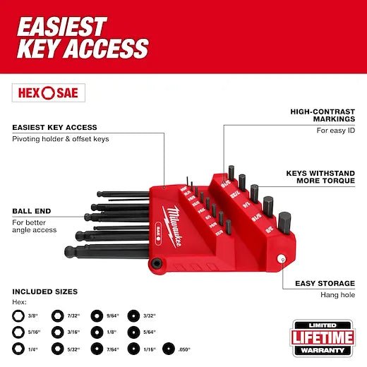 Milwaukee 48-22-2187 - 22-Key Ball End L-Key Set - SAE/Metric