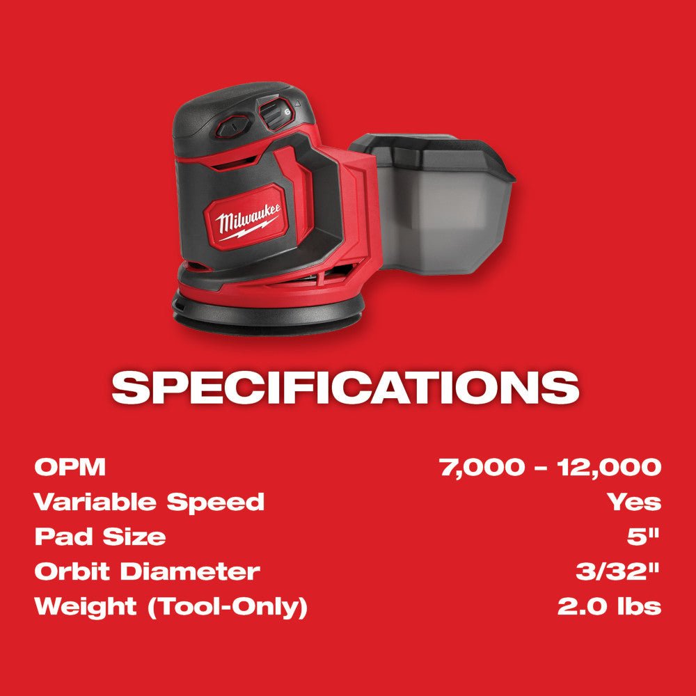 MILWAUKEE 2648-20  -  M18 RANDOM ORBIT SANDER - BARE TOOL