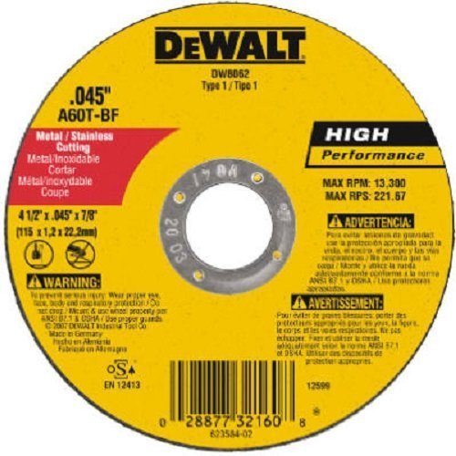 Disque abrasif pour métal DEWALT DW8062, diamètre 4,5 pouces, épaisseur 0,045 pouce, mandrin 7/8 pouce