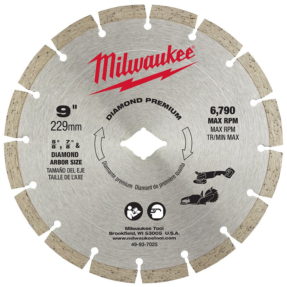 Milwaukee 49-93-7025  -  9" Premium Diamond Blade; General purpose concrete, brick, and block