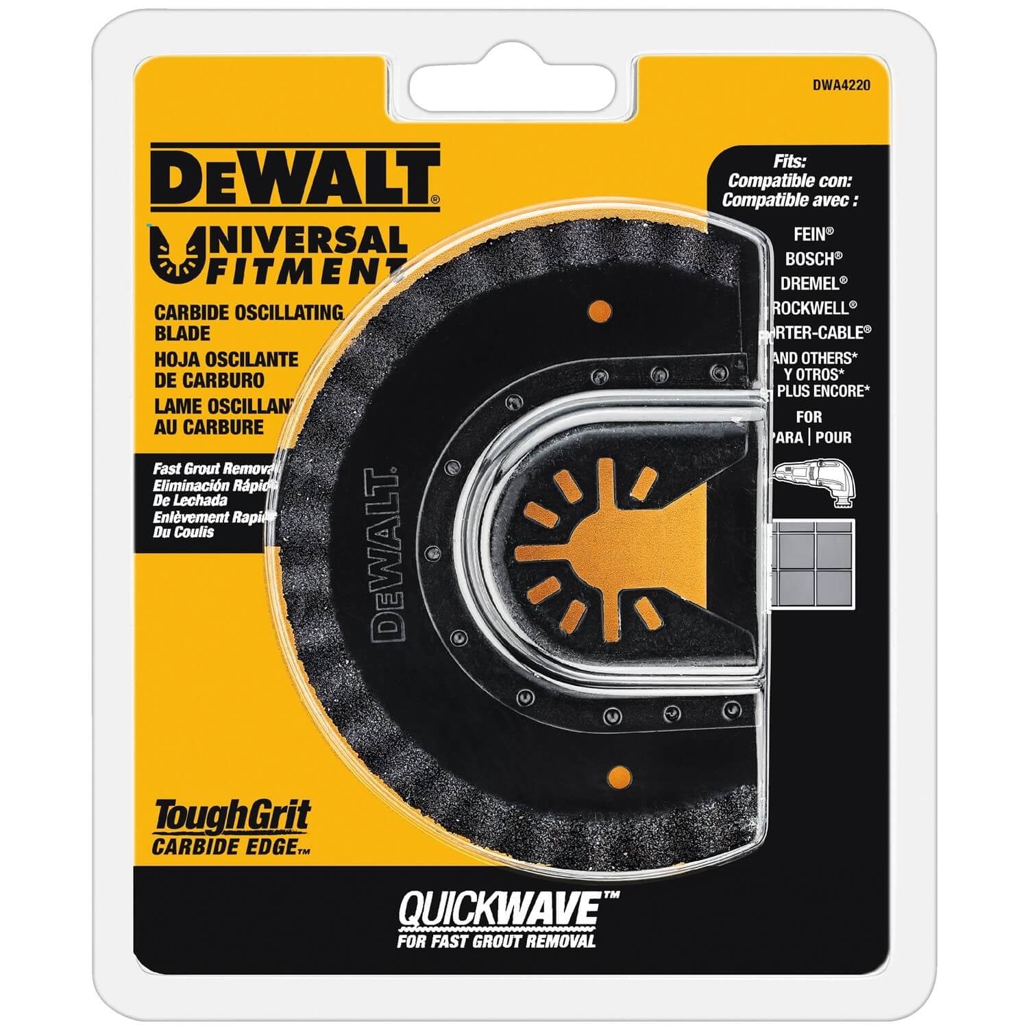 Lame oscillante DEWALT DWA4220 pour l'élimination du coulis, coupe rapide, carbure