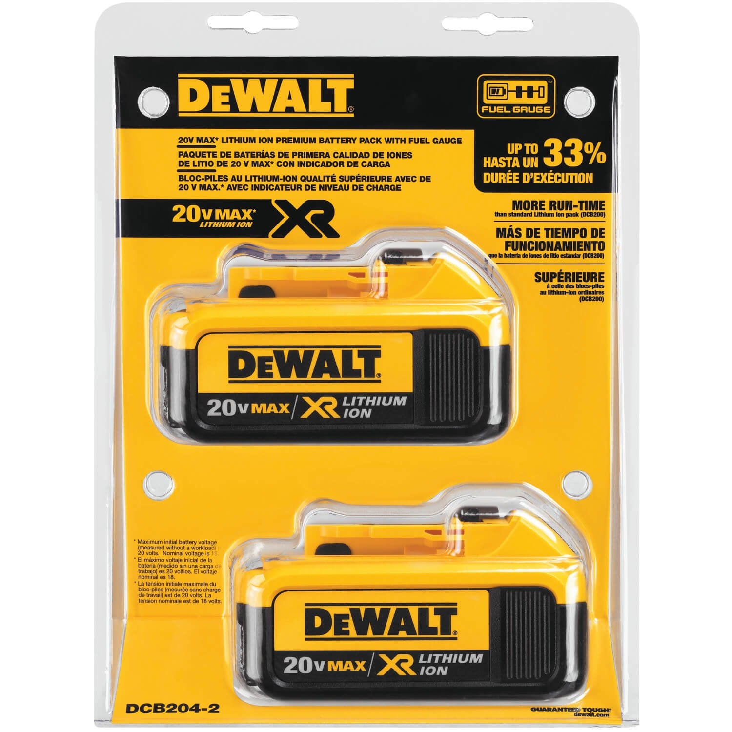DEWALT DCB204-2 20V Max Premium XR Li-Ion Battery, 2-Pack