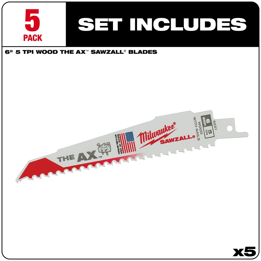 Milwaukee 48-00-5021  -  The AX Nail Embedded Wood Sawzall™ Blades