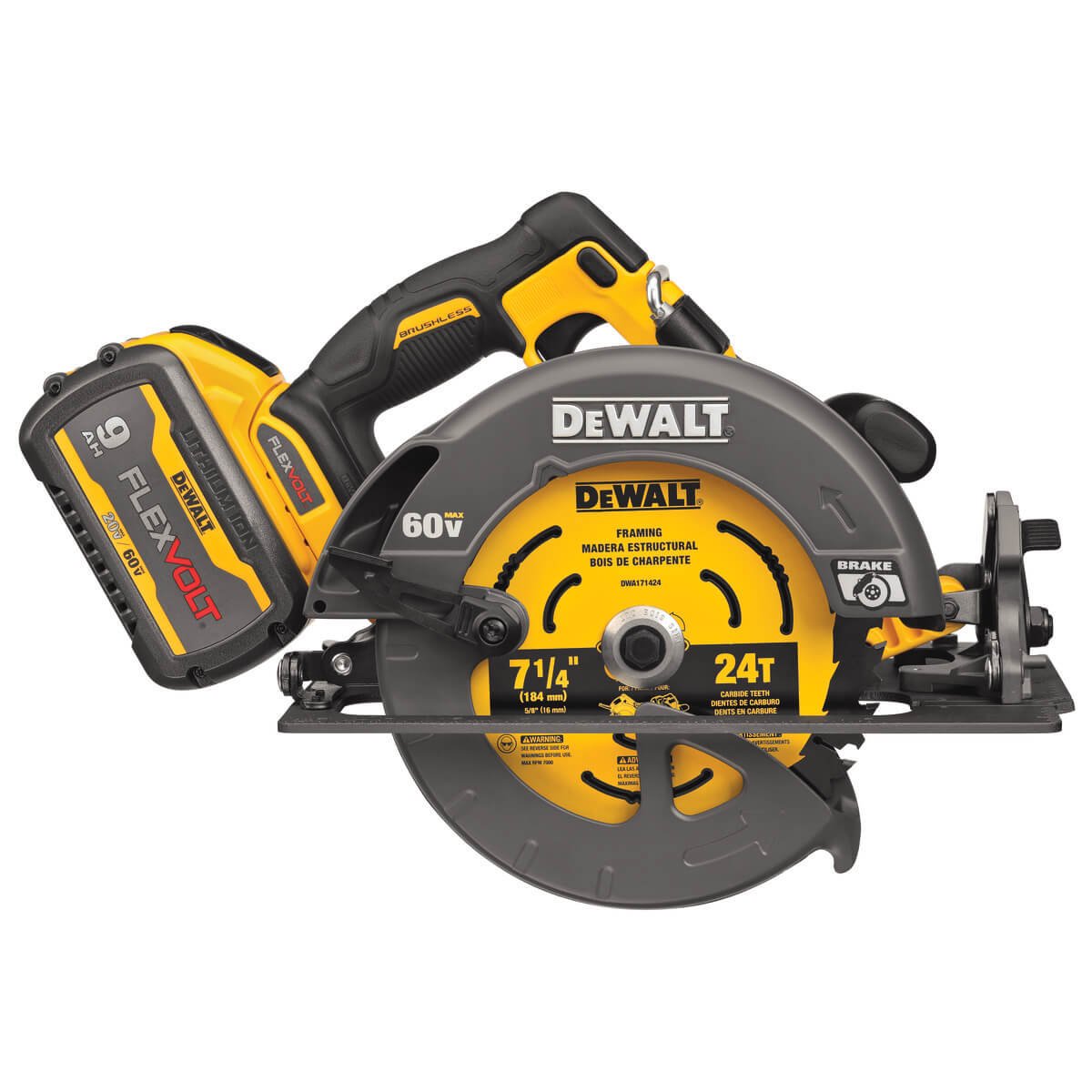 DEWALT - DCS578X1 - SCIE CIRCULAIRE SANS FIL FLEXVOLT® 60 V MAX* SANS BALAIS 7-1/4 PO AVEC KIT DE FREIN