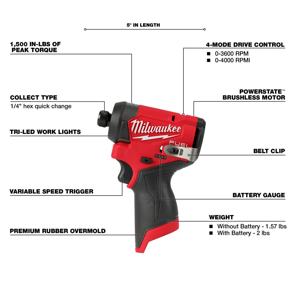 Milwaukee 3453-20  -  M12 FUEL™ 1/4" Hex Impact Driver - TOOL ONLY