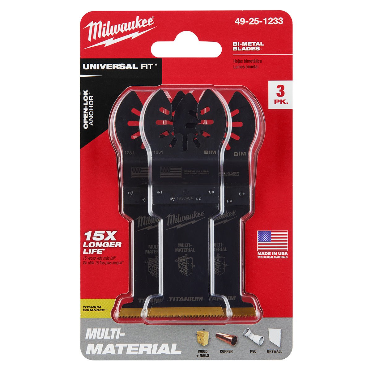 Milwaukee Universal Fit Open-Lok™ Titanium Enhanced Bi-Metal Multi-Material Blades