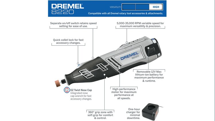 Ensemble d'outils rotatifs sans fil DREMEL 8220-1/28 12 V Max au lithium-ion 