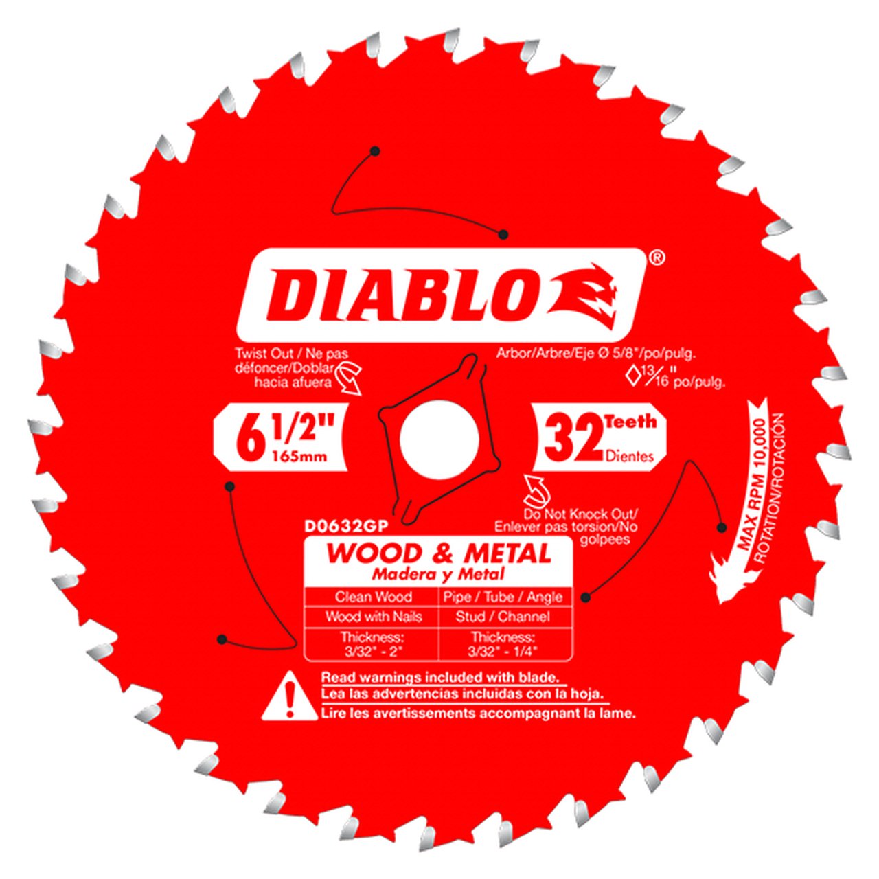 FREUD D0632GP  -  6-1/2 in. x 32 Tooth Wood & Metal Carbide Saw Blade (general purpose blade)