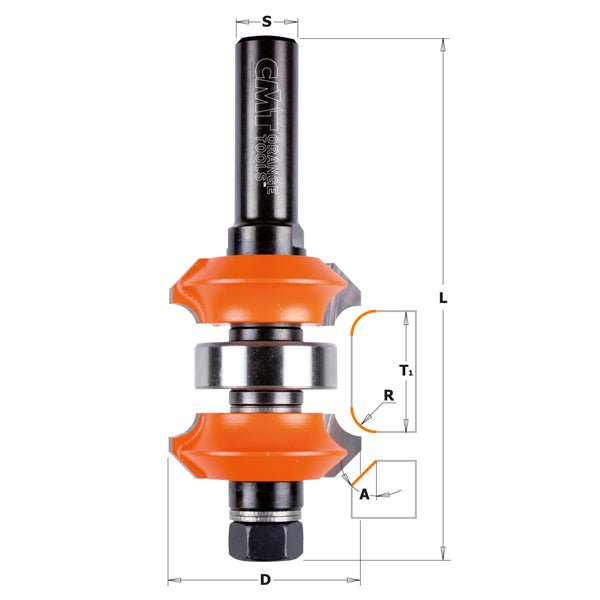 CMT 800.623.11 Verstellbarer Abrund- und Fasenfräser, 1-1/2 Zoll Durchmesser, 1/2 Zoll Schaft