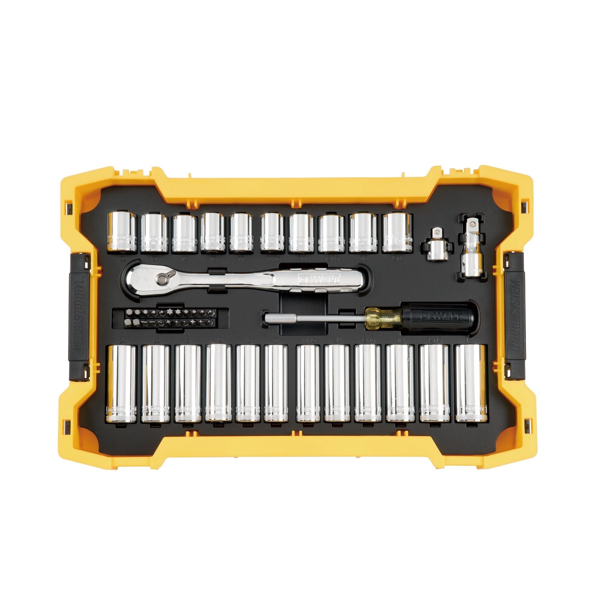 Dewalt  DWMT45403 3/8 in and 1/2 in Mechanic Tool Set With ToughSystem® 2.0 Tray and Lid (85 pc)