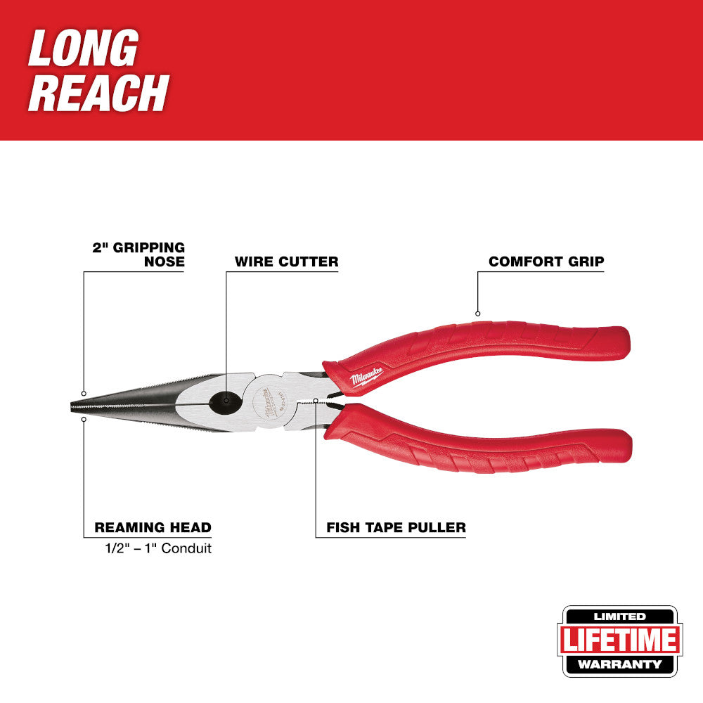 Milwaukee 48-22-6101 - 8" Comfort Grip Long Nose Pliers