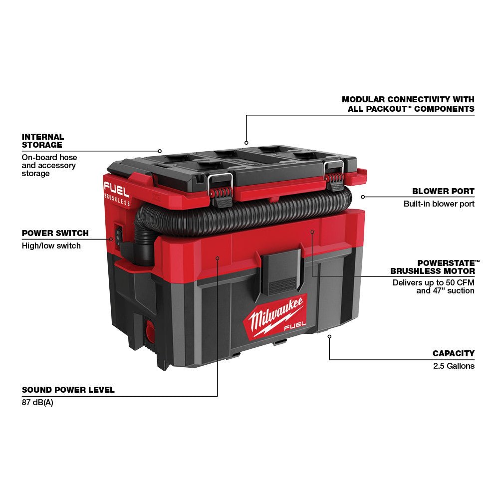 Milwaukee 0970-20  - M18 Fuel PACKOUT 2.5 Gallon Wet/Dry Vacuum