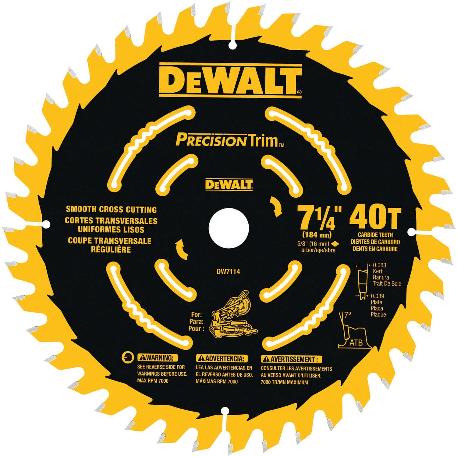 DEWALT DW7114PT-Miter Saw Blade, Precision Trim, 7-1/4-Inch, 40-Tooth