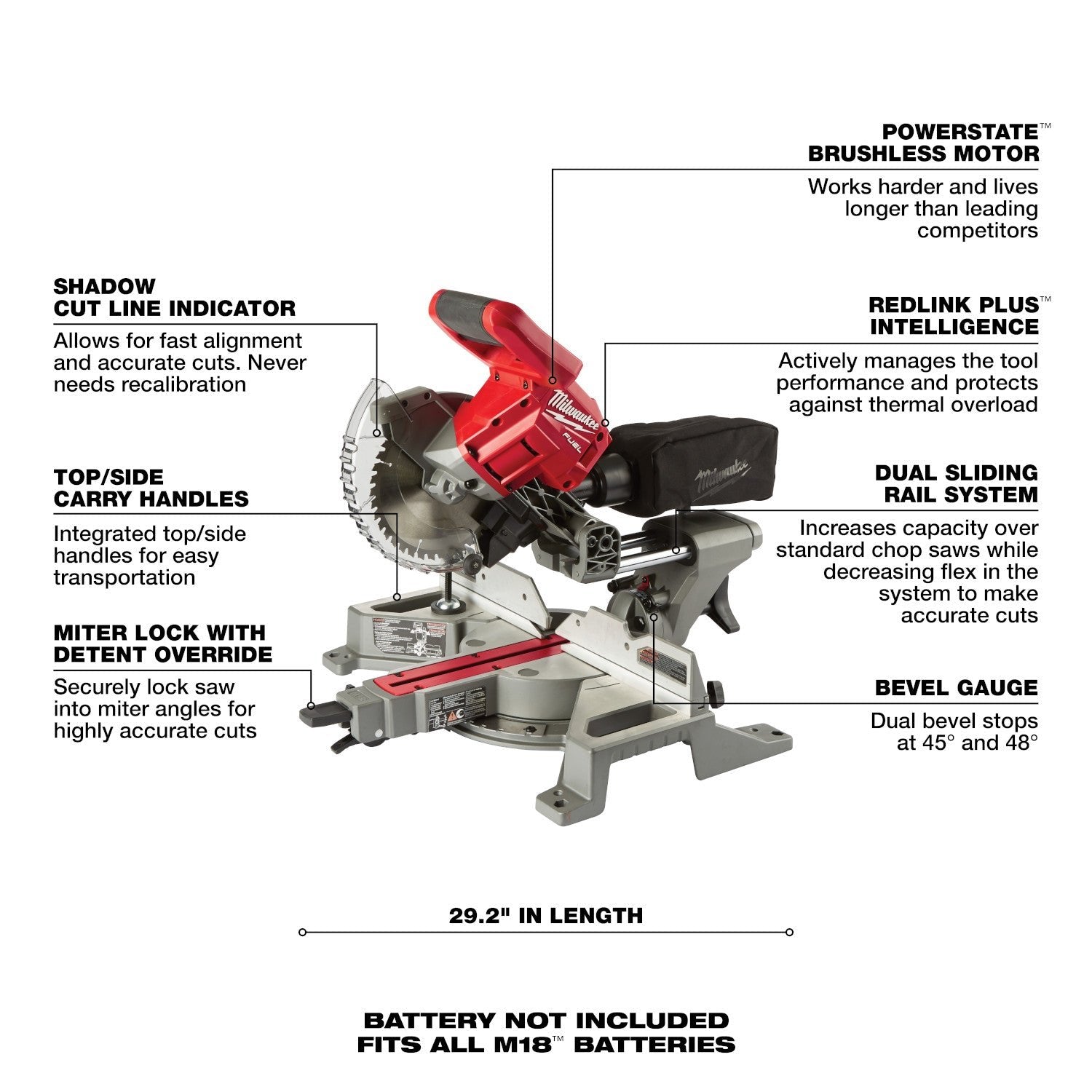 Milwaukee 2733-20 - M18 FUEL™ 7-1/4” Dual Bevel Sliding Compound Miter Saw (Tool Only)