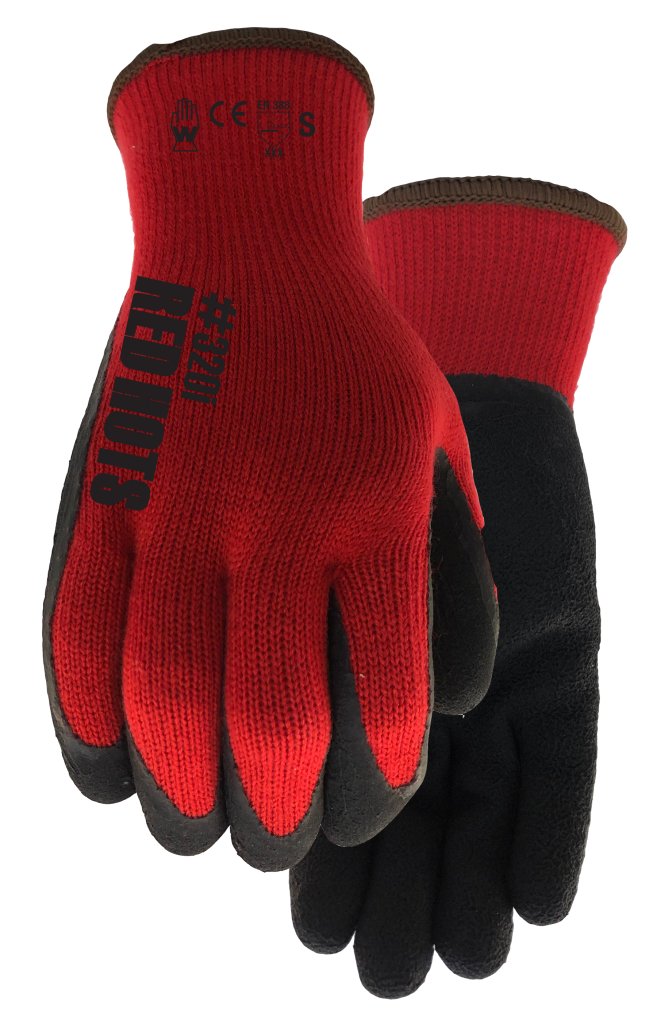 Gants d'hiver Watson 320I-XL taille 9 Red Hots Sandy en latex de caoutchouc, paume enduite et doublure polaire