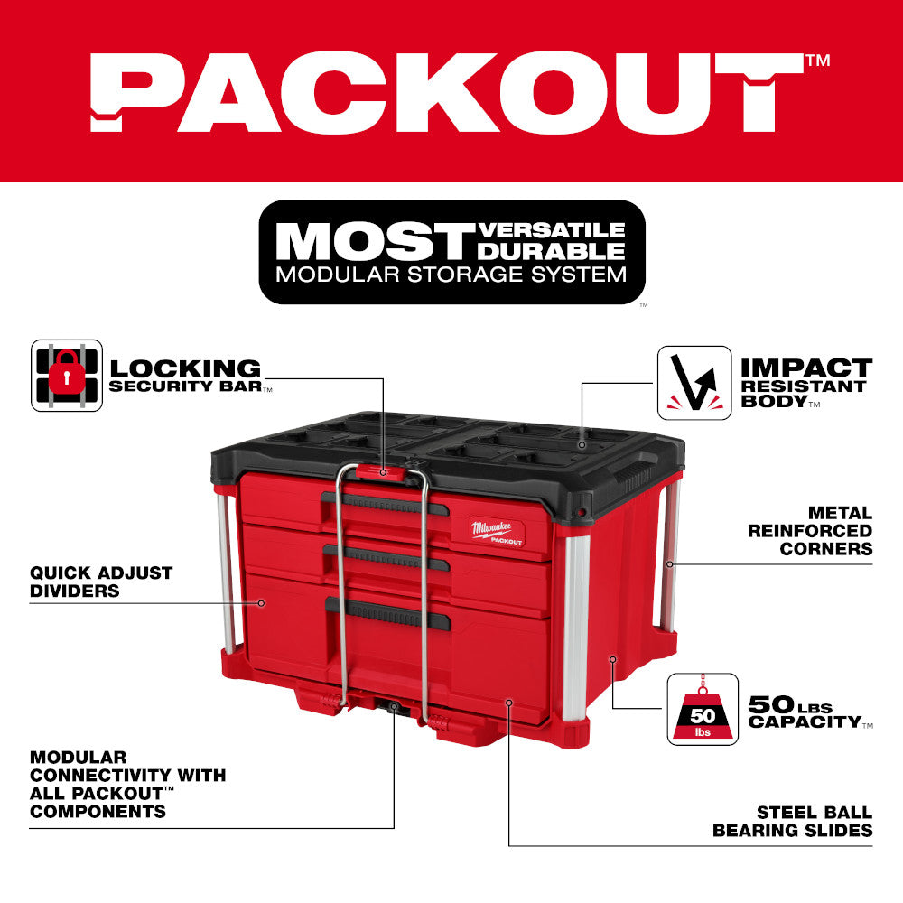 Milwaukee 48-22-8447  -  PACKOUT Multi-Depth 3-Drawer Tool Box