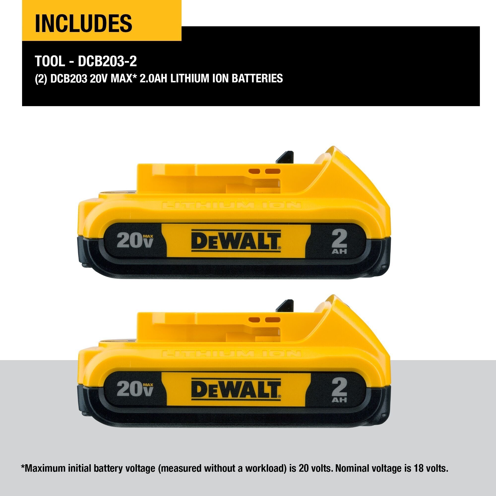 Batterie compacte DEWALT DCB203-2 20 V Max XR Li-Ion, lot de 2