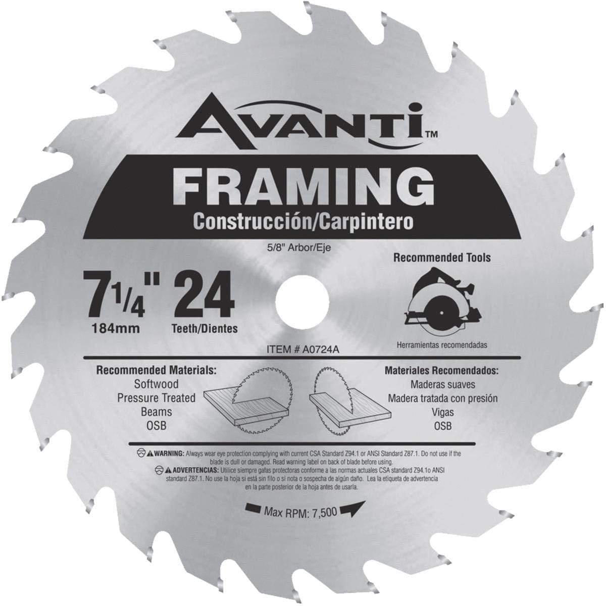 Freud A0724A  -  Avanti 7-1/4" 24T Framing Saw Blade