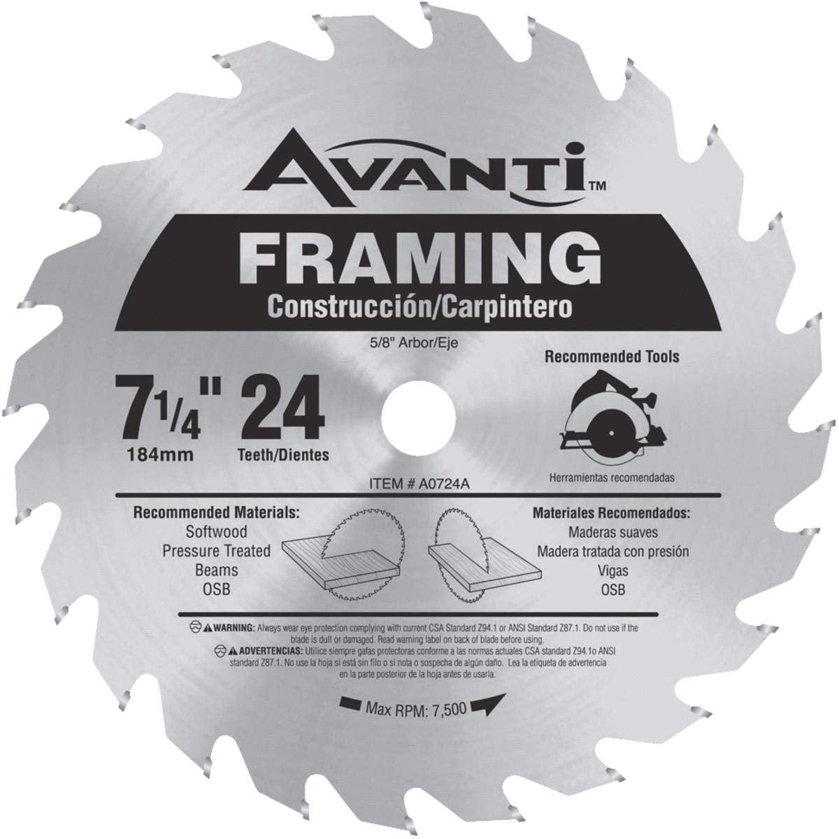 Freud A0724A - Avanti 7-1/4" 24T Rahmensägeblatt