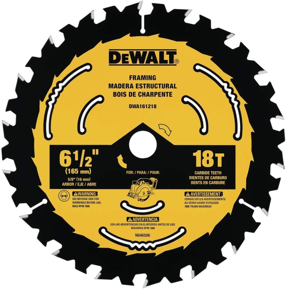 Lame de scie circulaire DEWALT DWA161218-6-1/2 pouces à 18 dents