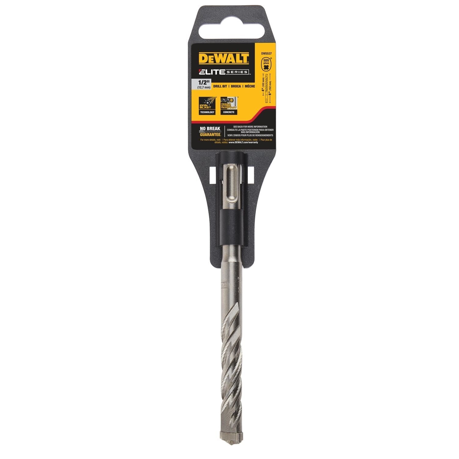 DEWALT DW5537B25 - CONCRETE DRILL BIT - 1/2" X 4" X 6" SOLID CARBIDE SDS+ - EACH