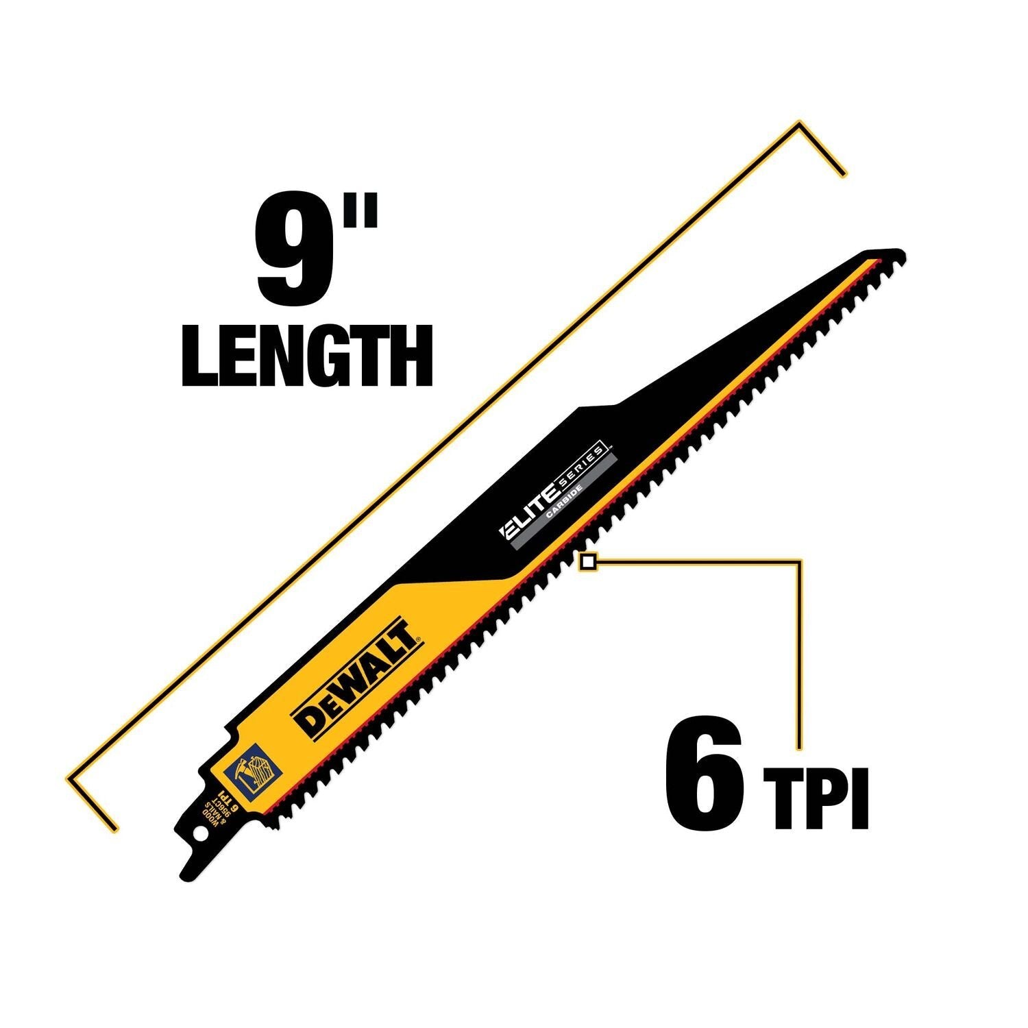 DEWALT DWAR956CT-1 ELITE SERIES 1-PACK CARBIDE TIPPED 9-IN 6-TPI DEMOLITION RECIPROCATING SAW BLADE