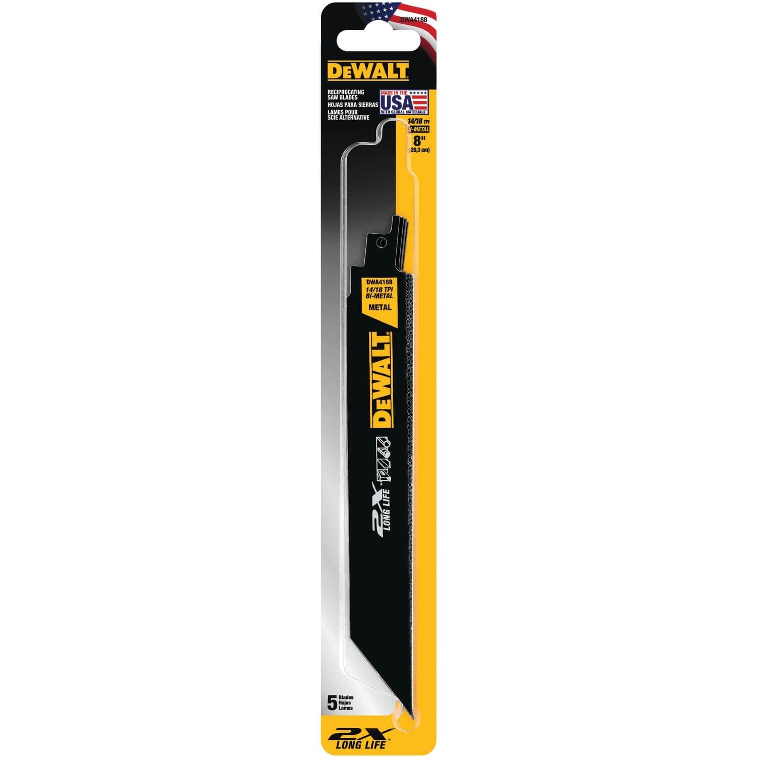 DEWALT DWA4188-Max Metal 8 In High Speed Steel Reciprocating Saw Blade 14/18 TPI With Taller Strip (5 Pack)