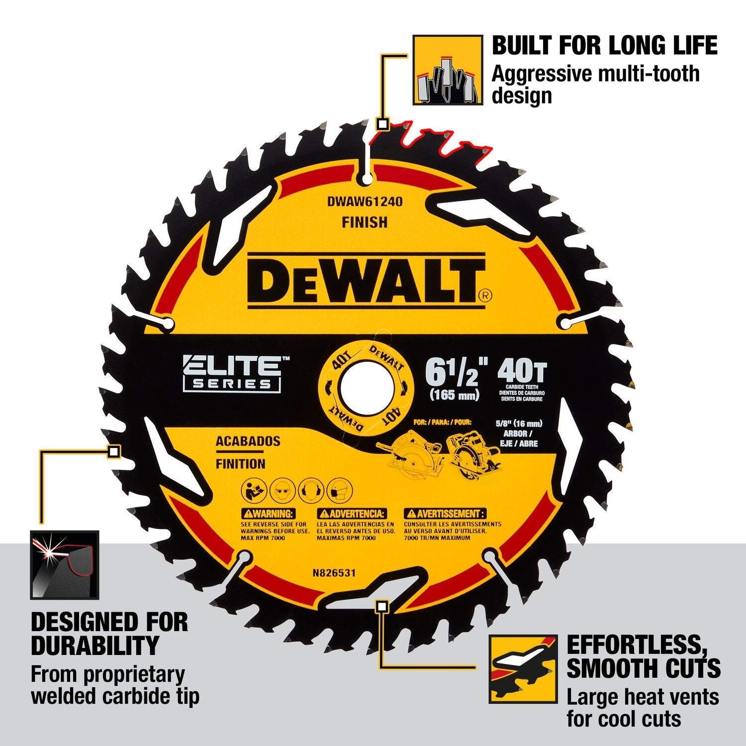 DEWALT DWAW61240-6 1/2 po 40 dents Elite Series, emballage blister