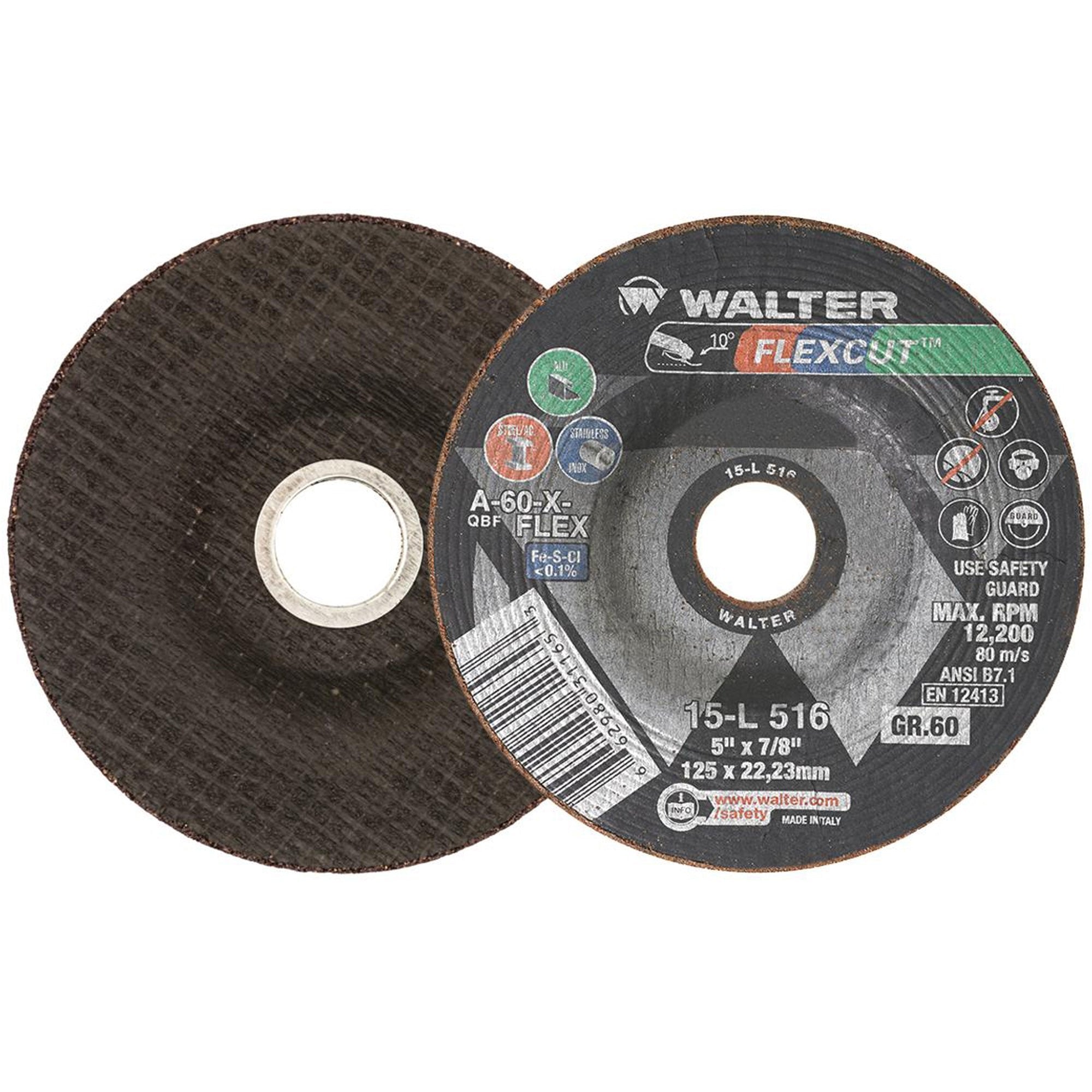 Walter 15L516  -  5" X 7/8 - 60 GRIT  FLEXCUT Grinding Wheels
