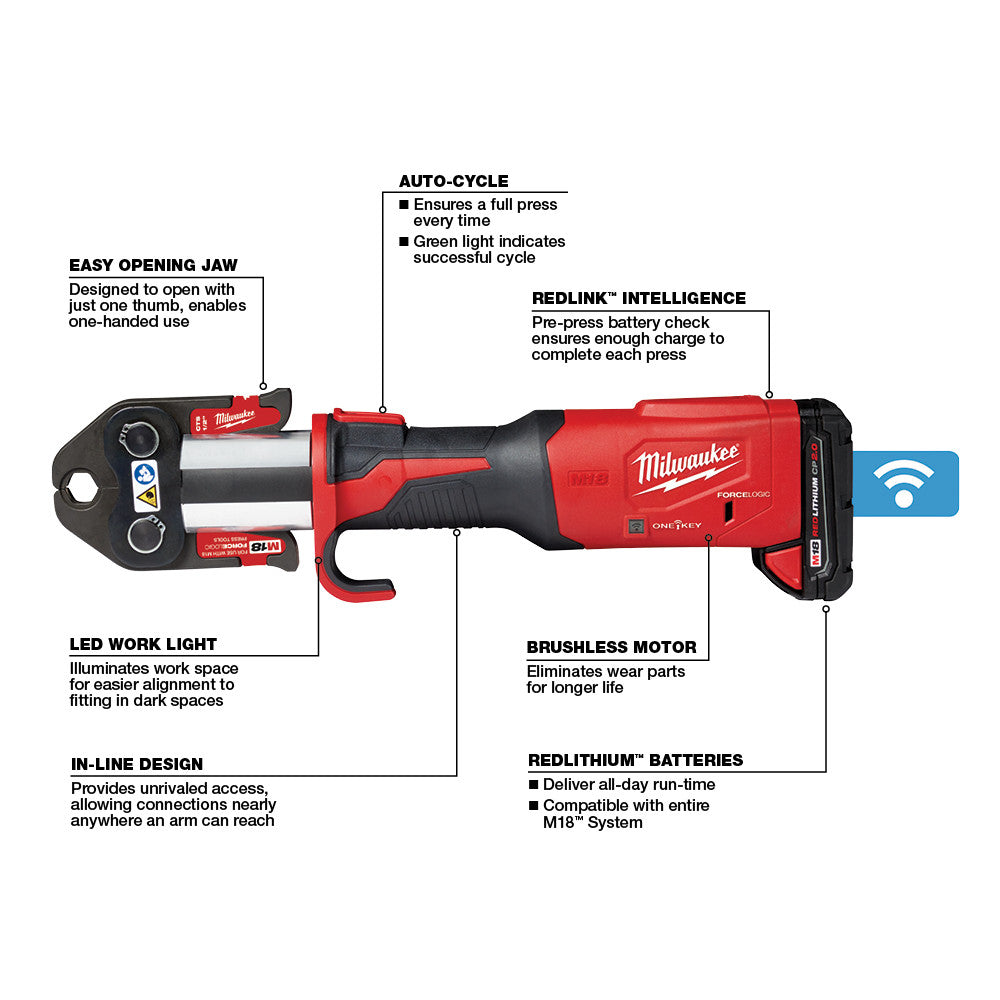 MILWAUKEE 2922-22 - M18™ FORCE LOGIC™ Press Tool w/ ONE-KEY™ w/ 1/2"-2" CTS Jaws