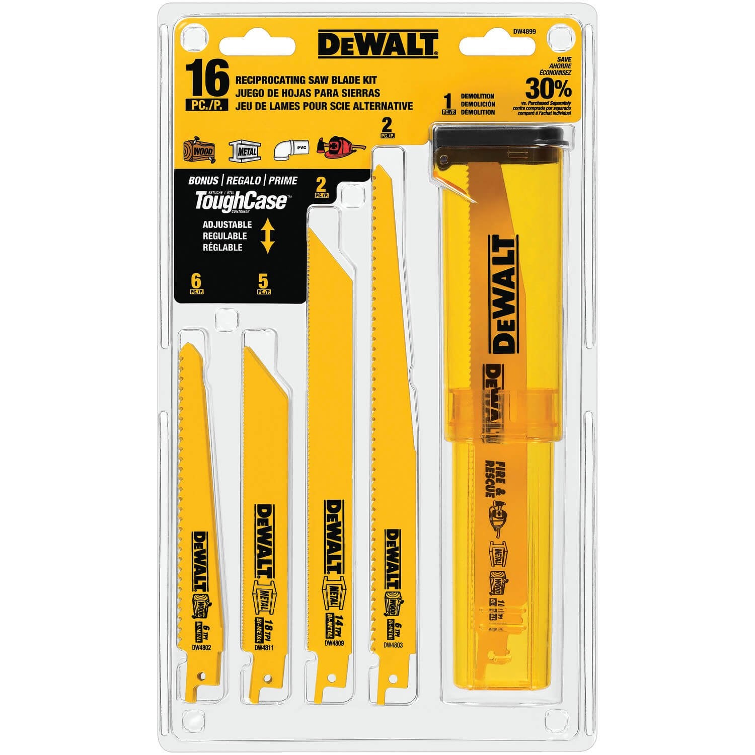 DEWALT DW4899-16 Piece Bi-Metal Reciprocating Saw Blade Set with Case