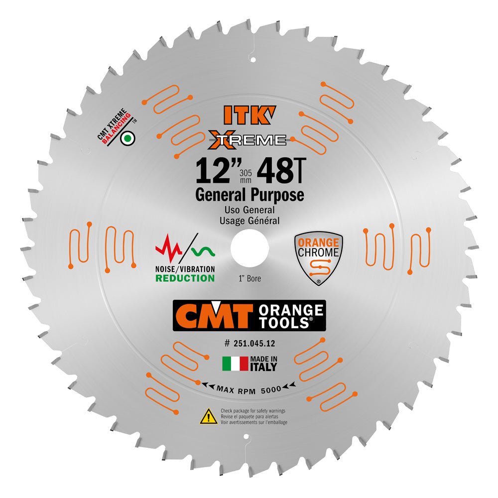 CMT 251.045.12 ITK LAME DE SCIE À USAGE GÉNÉRAL, 12 POUCES X 45 DENTS, 1 PIED + 2 ATB, ALÉSAGE DE 1 POUCE