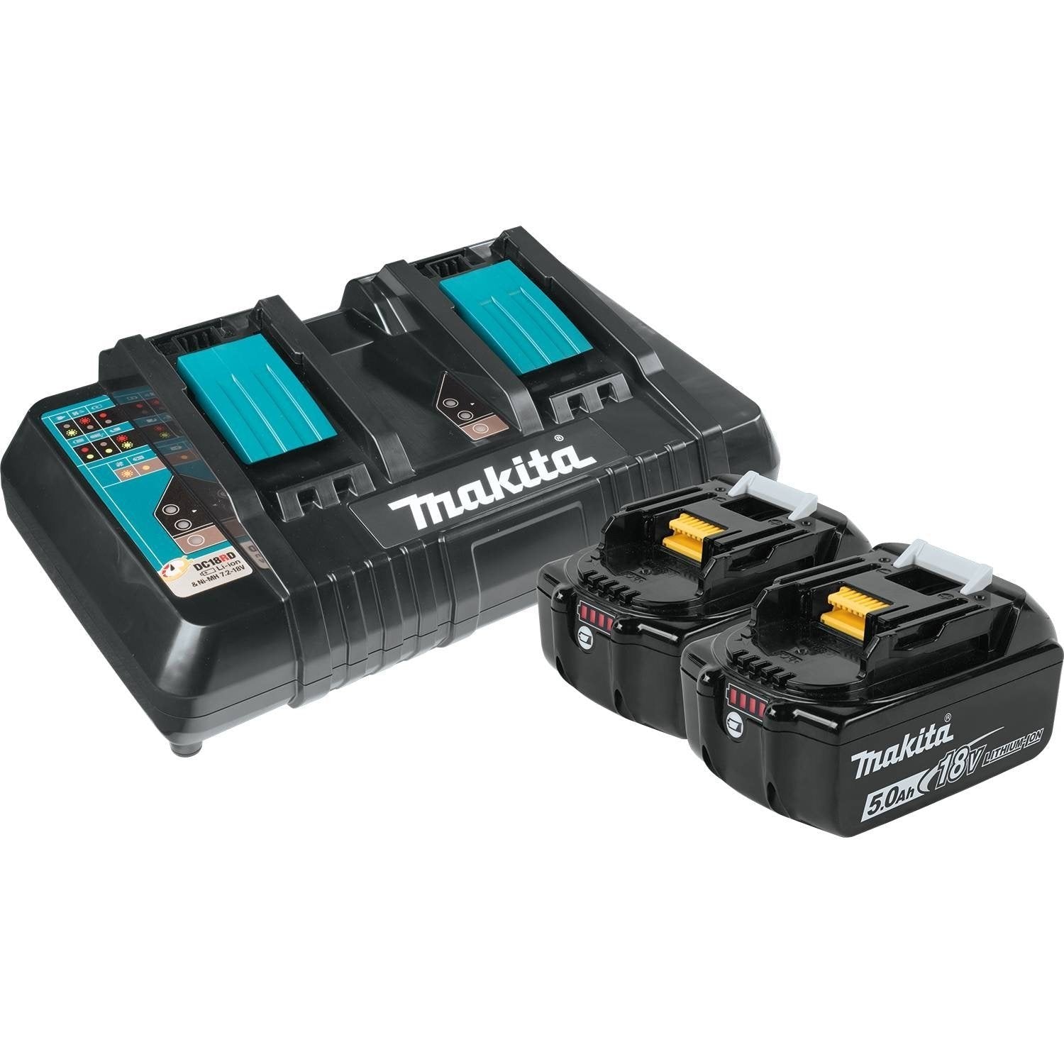 Makita Y-00359 - 18V Dual Port Charger with 2 5.0Ah Battery