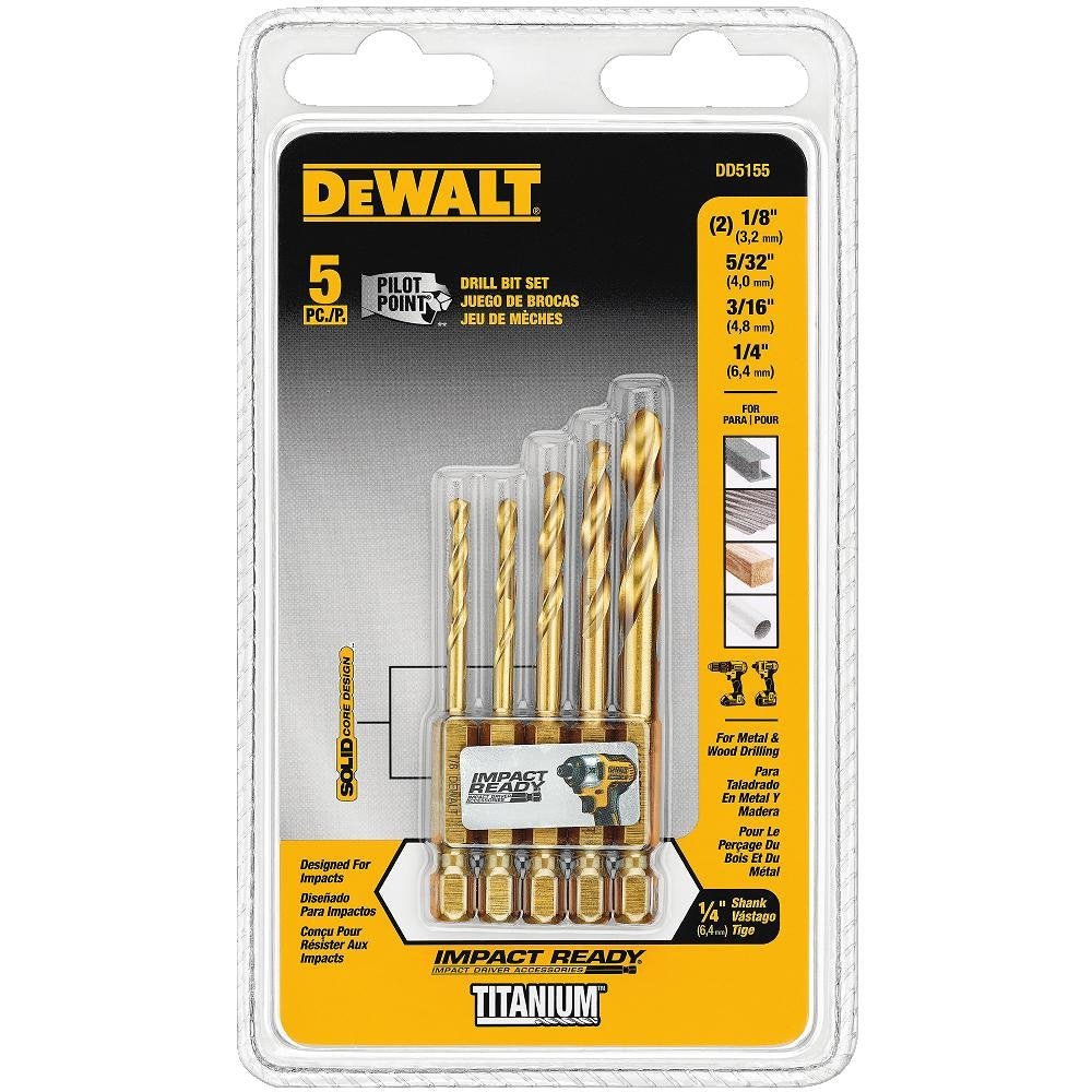 DEWALT DD5155-Impact Ready Titanium Nitride Coated Drill Bit Set, 5Pc