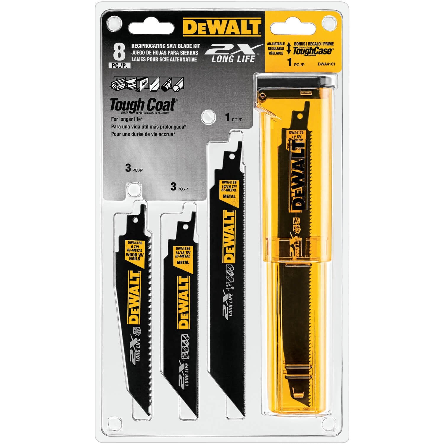 Jeu de lames de scie alternative DEWALT DWA4101, coupe bois/métal, paquet de 8 (Dwar8Setcs)