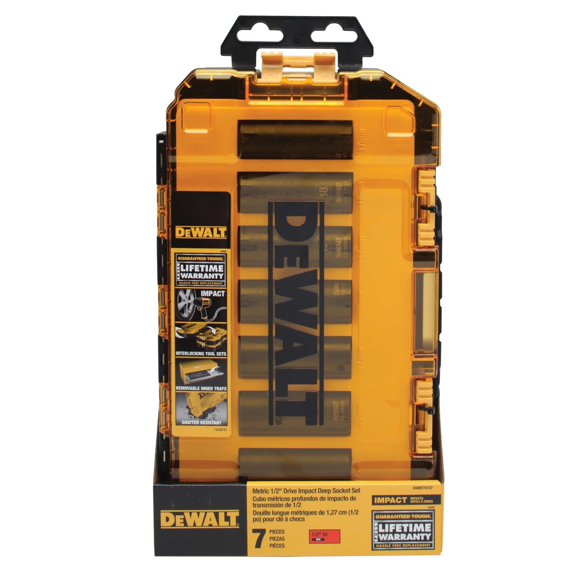 Dewalt DWMT74737 -7 Pc. 1/2 in. Drive Deep Impact Metric Socket Set