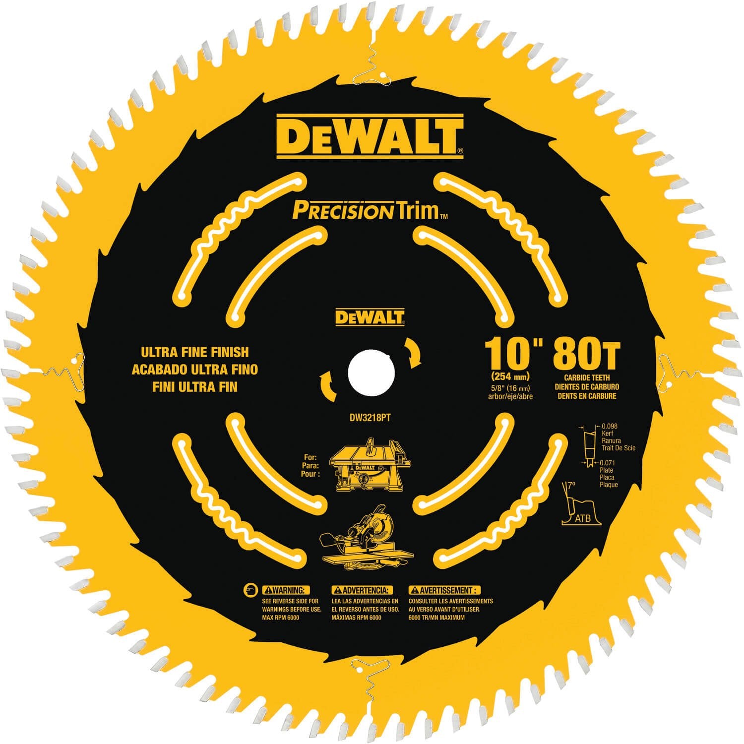 DEWALT DW3218PT 10-Inch 80 Tooth ATB Crosscutting Saw Blade with 5/8-Inch Arbor and Tough Coat Finish