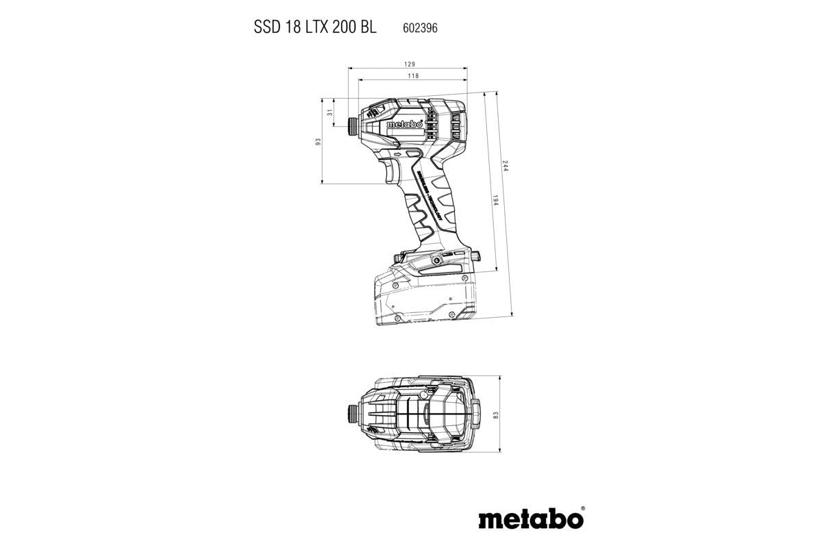 Visseuse à chocs sans fil Metabo SSD 18 LTX 200 BL (602396520)