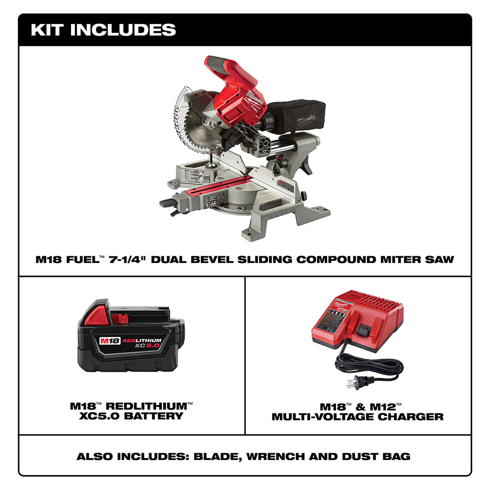 Milwaukee 2733-21 - M18 FUEL™ 7-1/4” Dual Bevel Sliding Compound Miter Saw Kit