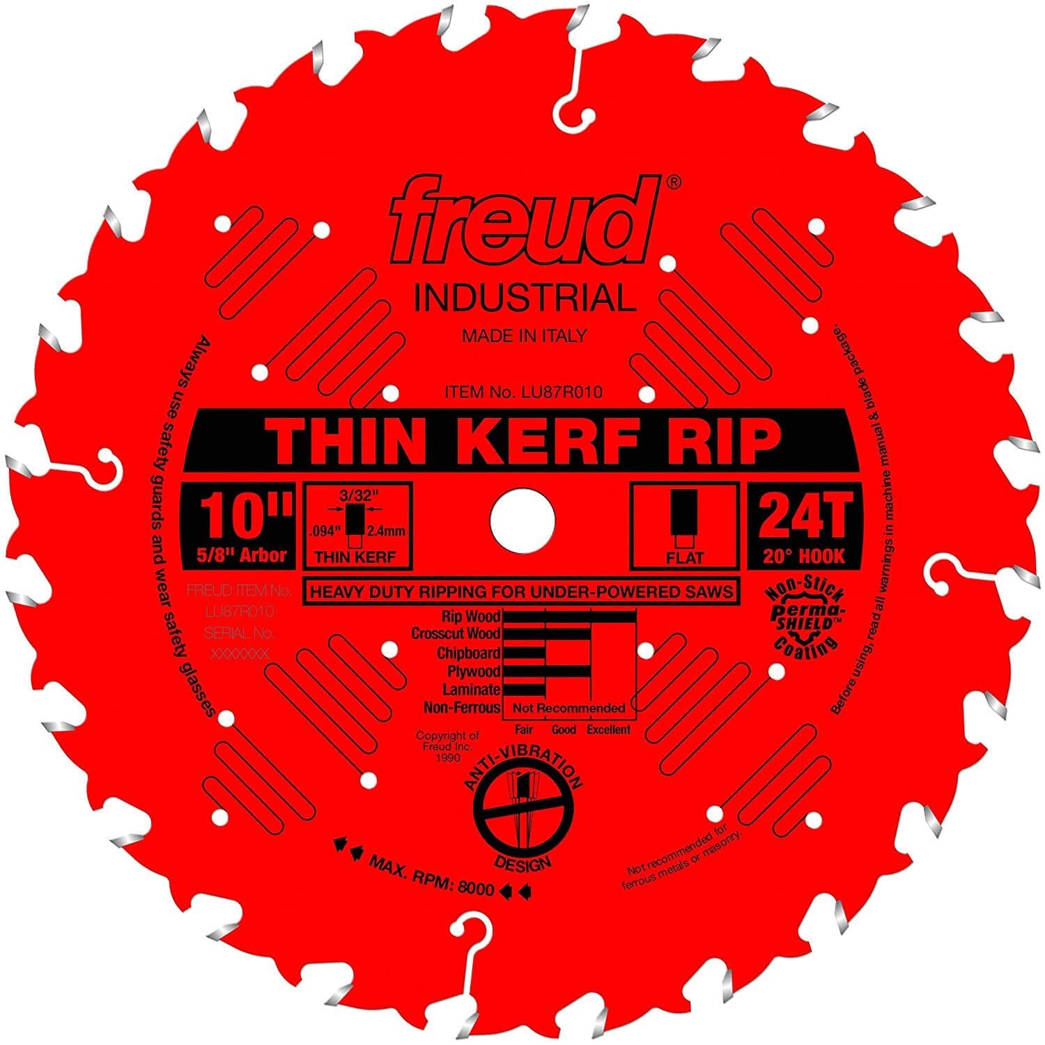 Freud LU87R010  -  Freud Ind 10" blade 24T Thin Kerf 5/8 arbor