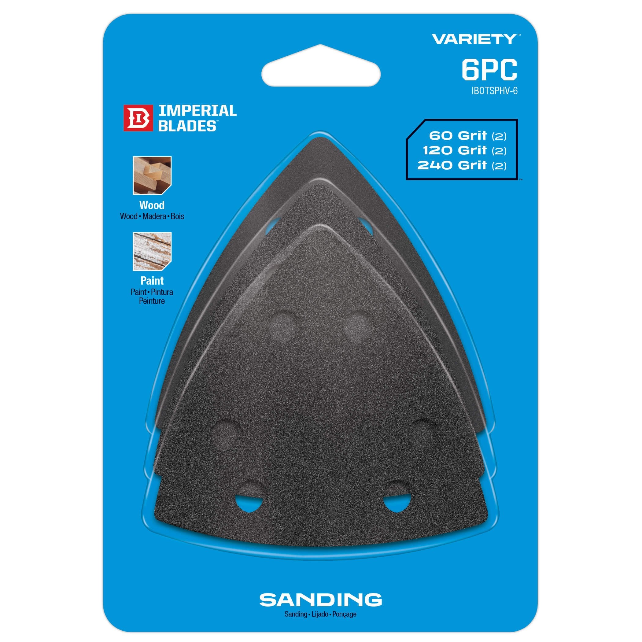 Imperial IBOTSPHV-6 -6pc Variety Pack Triangle Oscillating Sandpaper