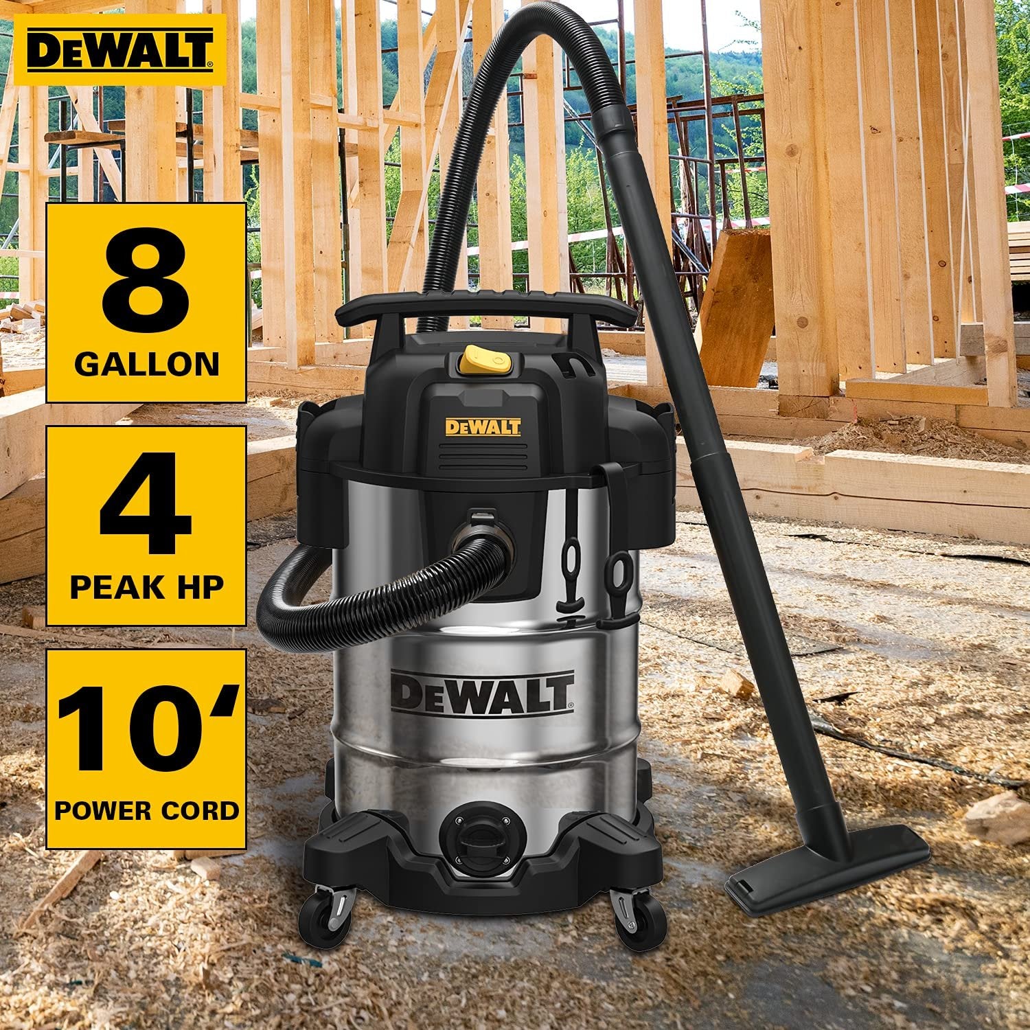 DEWALT DXV08S 8Gallon Wet/Dry Vacuum,120V/60Hz,4 Peak HP Shop Vac