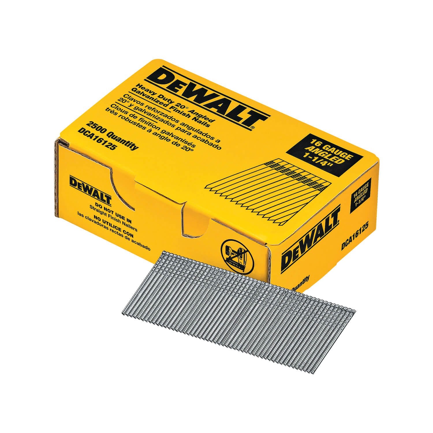 DEWALT DCA16125-Finish Nails, 20-Degree, 1-1/4-Inch, 16Ga, 2500-Pack