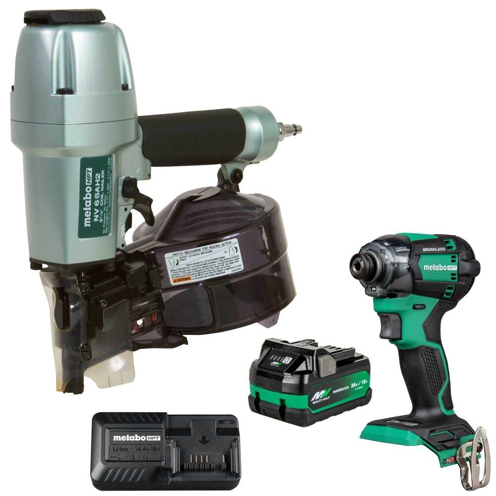 Metabo HPT 2-1/2" Coil Siding Nailer & Impact Driver Combo Kit - KNV65AH2M